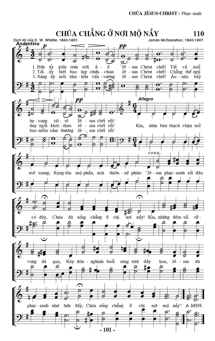 Sheet music: Chúa Chẳng Ở Nơi Mộ Nầy