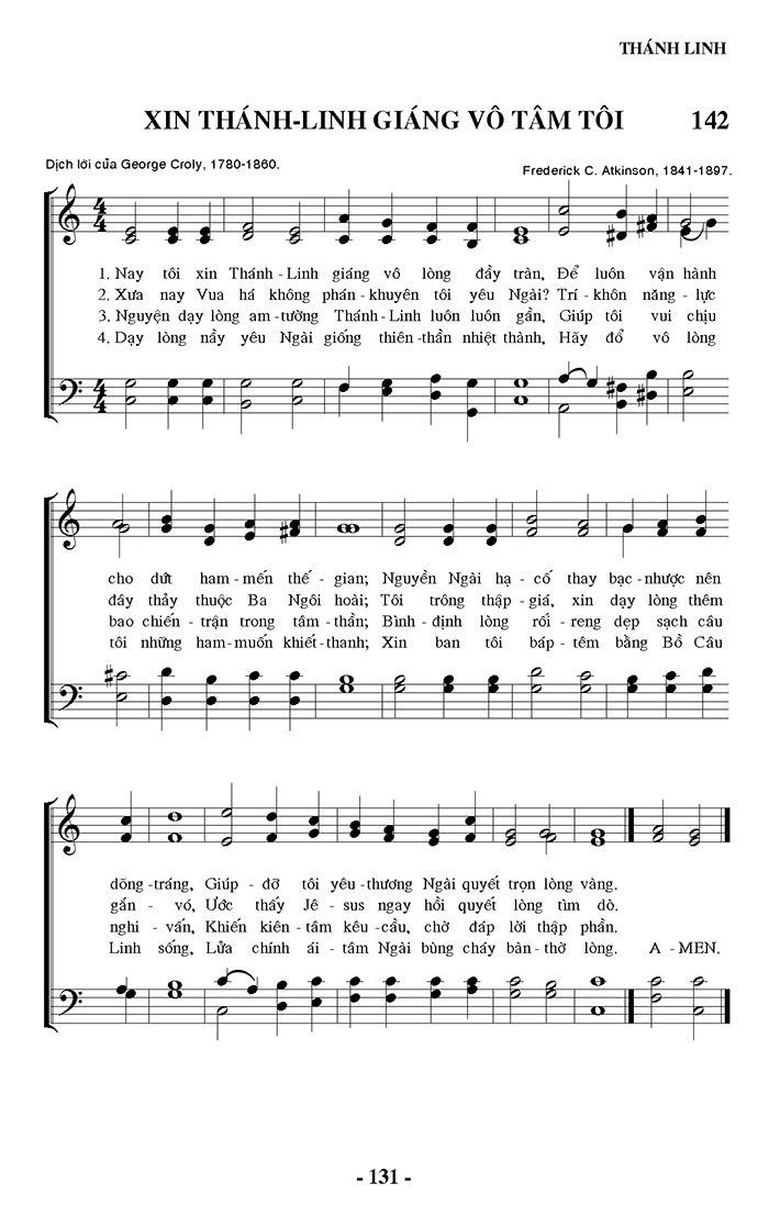Sheet music: Xin Thánh Linh Giáng Vô Tâm Tôi