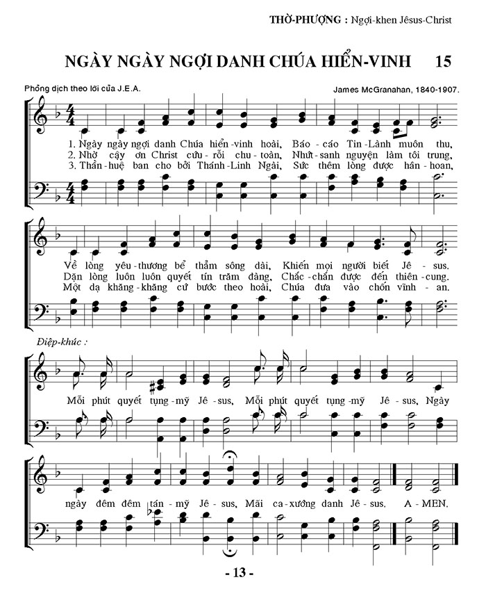 Sheet music: Ngày Ngày Ngợi Danh Chúa Hiển Vinh