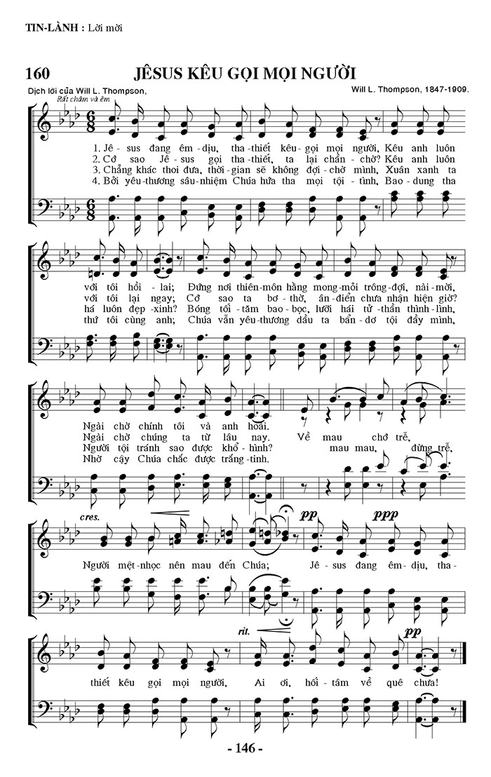 Sheet music: Jesus Kêu Gọi Mọi Người