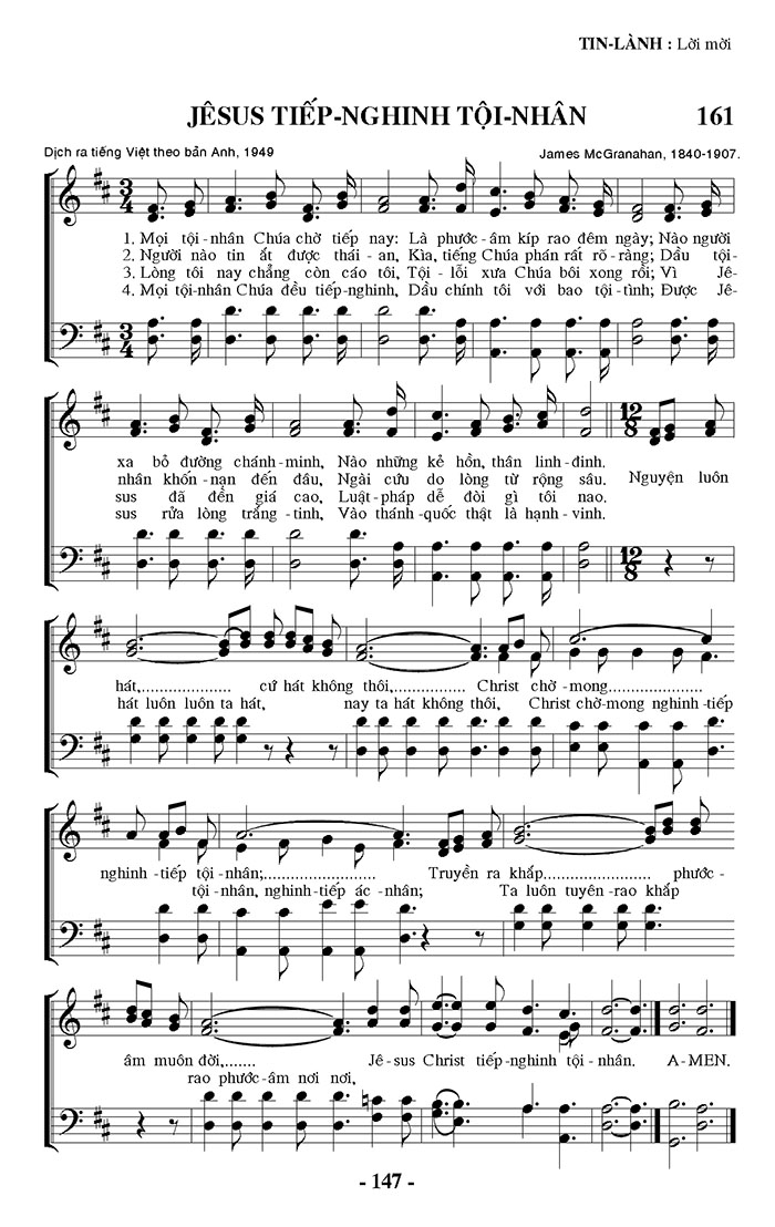 Sheet music: Jesus Tiếp Nghinh Tội Nhân