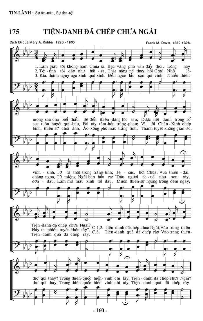 Sheet music: Tiện Danh Đã Chép Chưa Ngài