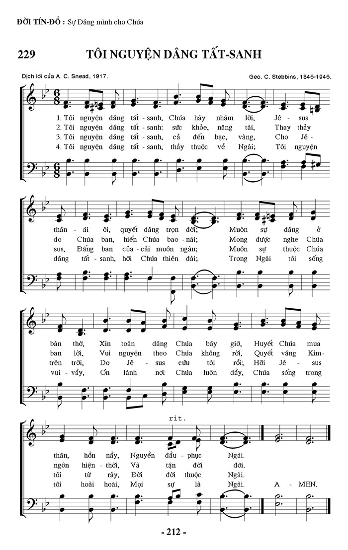 Sheet music: Tôi Nguyện Dâng Tất Sanh