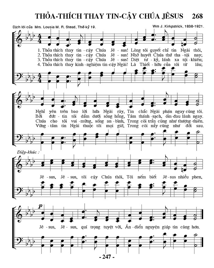Sheet music: Thỏa Thích Thay Tin Cậy Chúa Jesus
