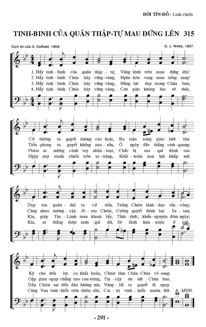 Sheet music: Tinh Binh Của Quân Thập Tự Mau Đứng Lên