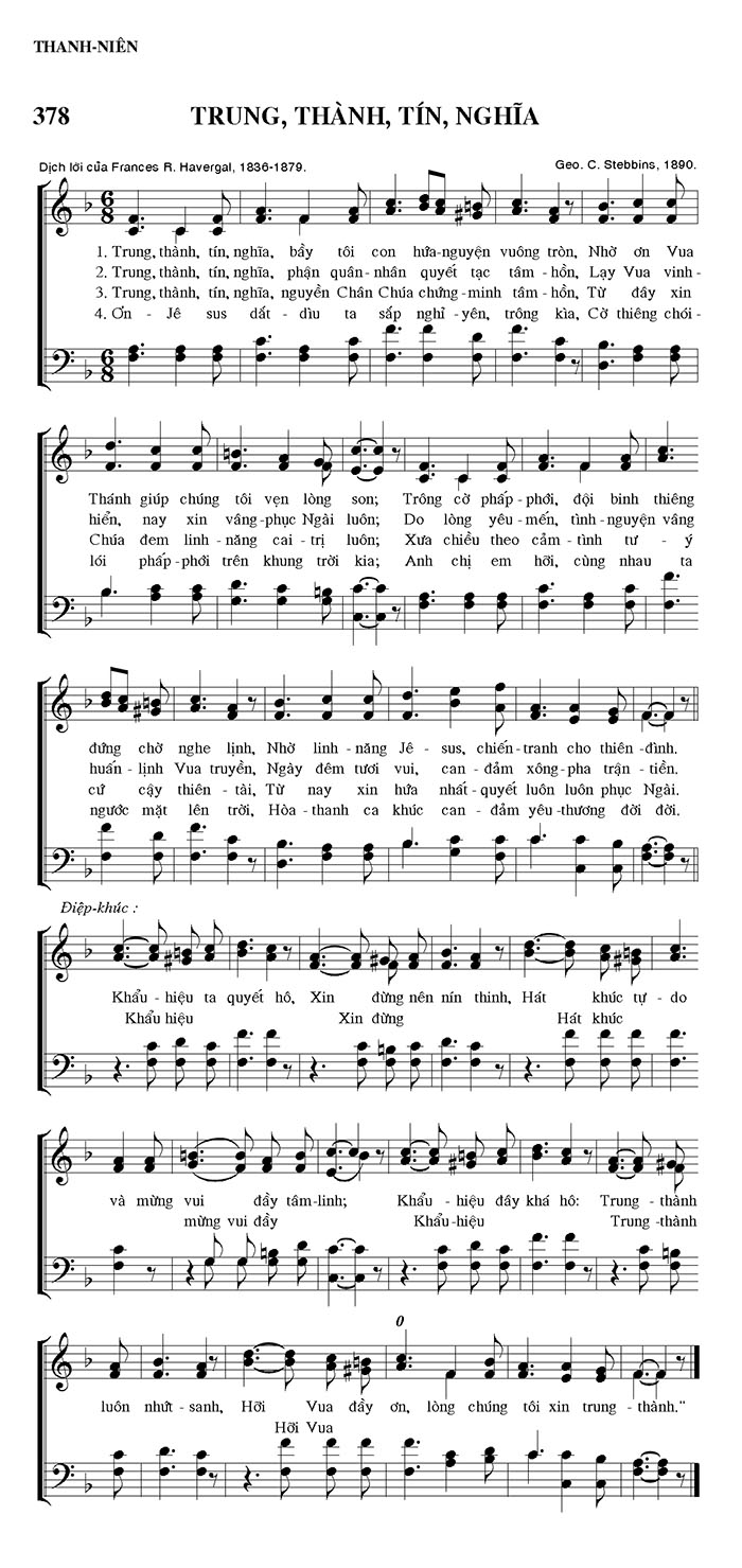Sheet music: Trung, Thành, Tín, Nghĩa