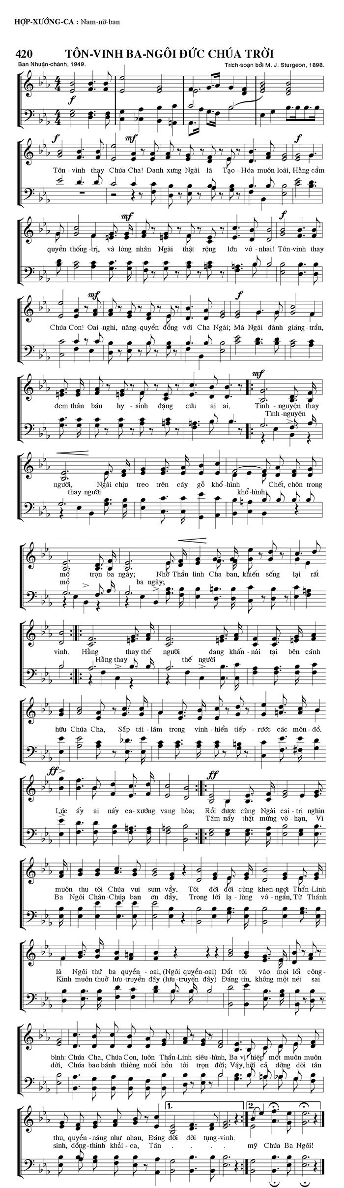 Sheet music: Tôn Vinh Ba Ngôi Đức Chúa Trời