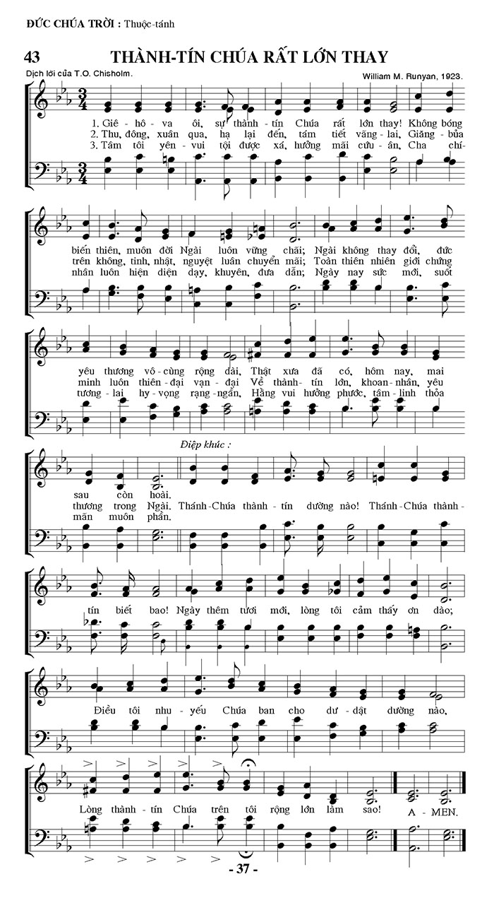 Sheet music: Thành Tín Chúa Rất Lớn Thay