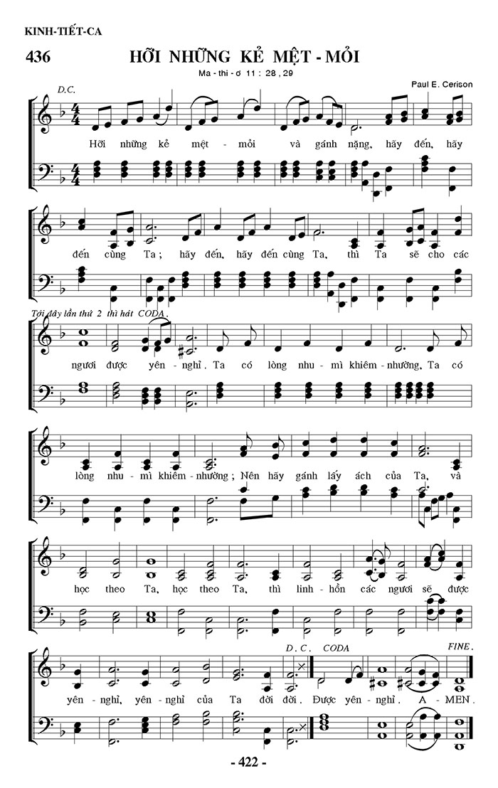 Sheet music: Hỡi Những Kẻ Mệt Mỏi