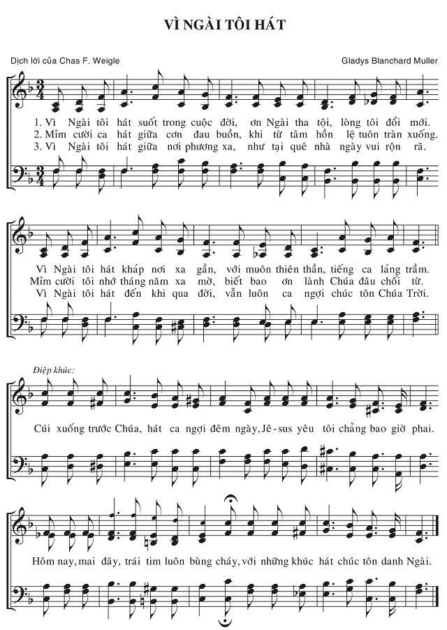 Sheet music: Vì Ngài Tôi Hát