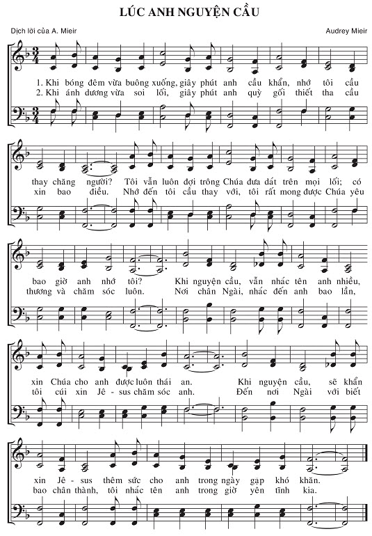 Sheet music: Lúc Anh Nguyện Cầu