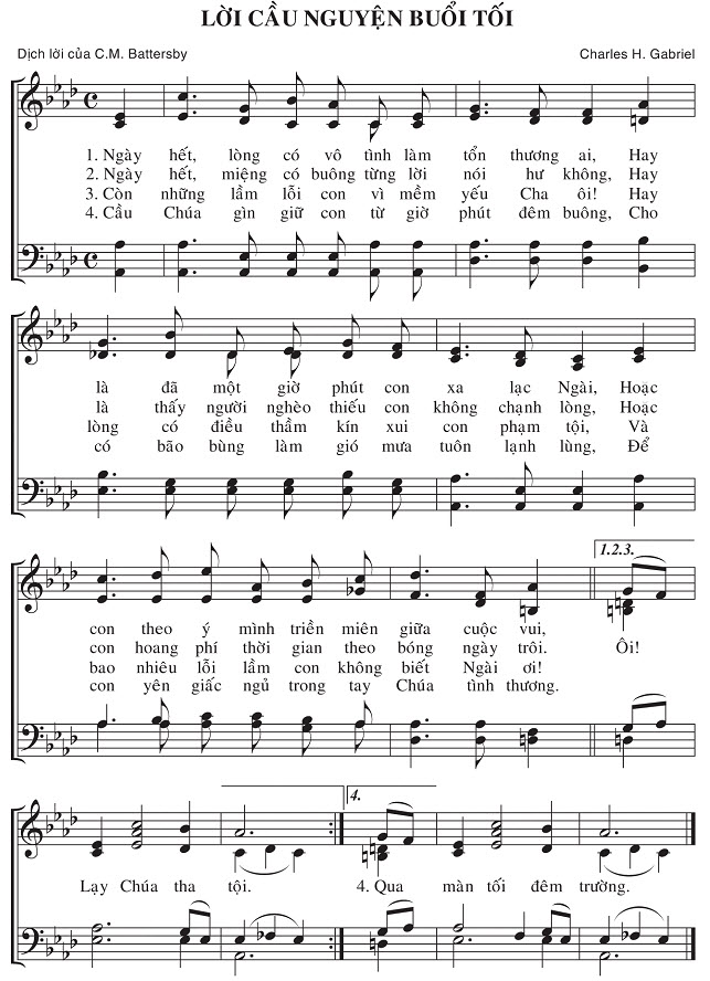 Sheet music: Lúc Cầu Nguyện Buổi Tối