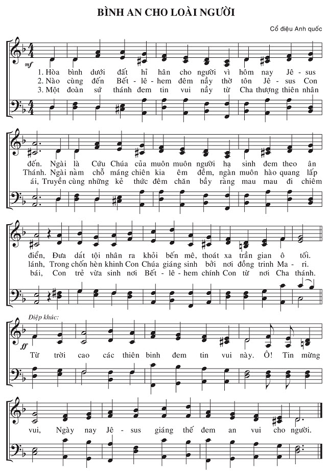 Sheet music: Bình An Cho Loài Người