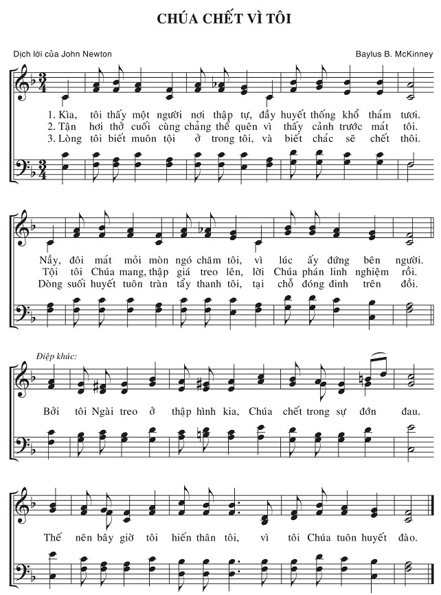 Sheet music: Chúa Chết Vì Tôi