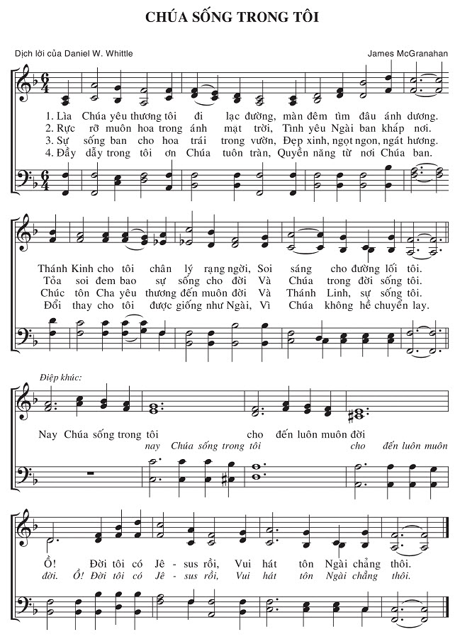 Sheet music: Chúa Sống Trong Tôi