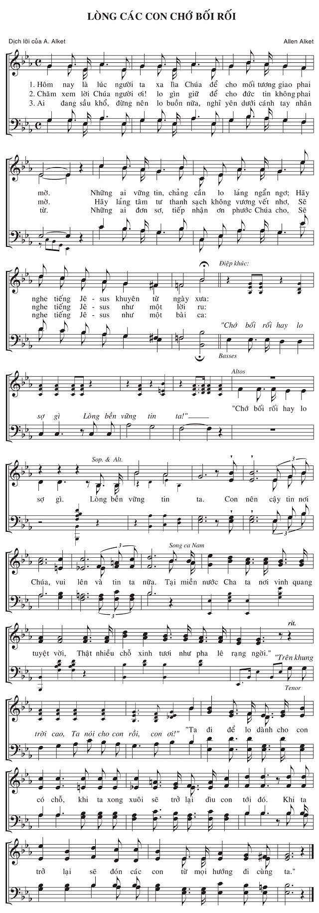 Sheet music: Lòng Các Con Chớ Bối Rối