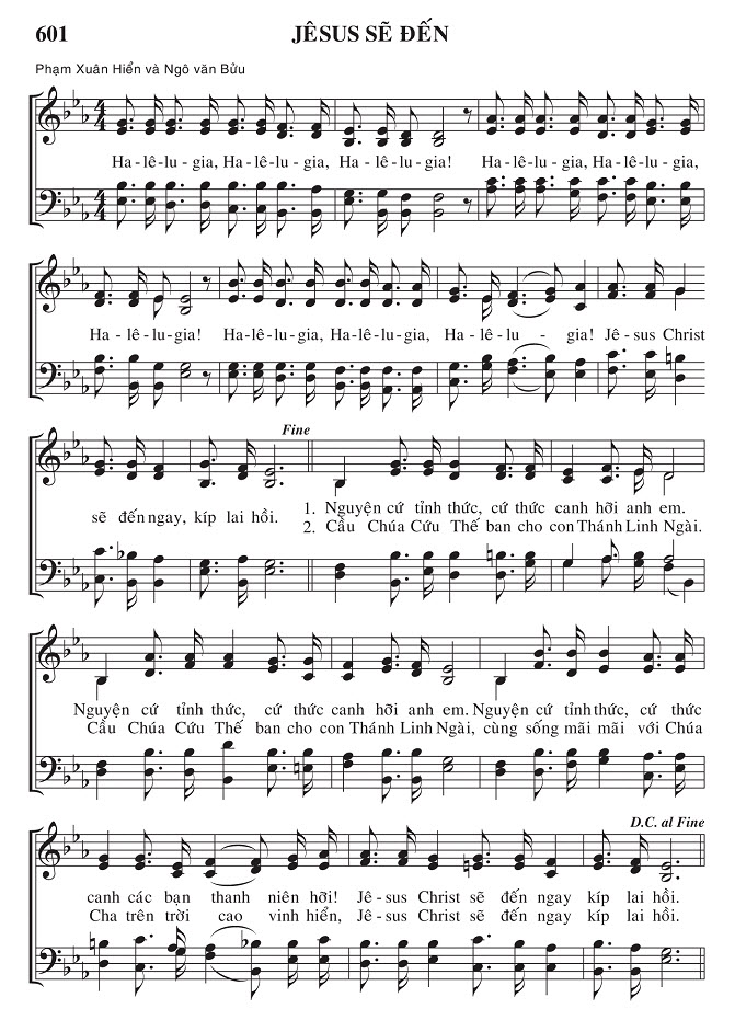 Sheet music: Jêsus Sẽ Đến