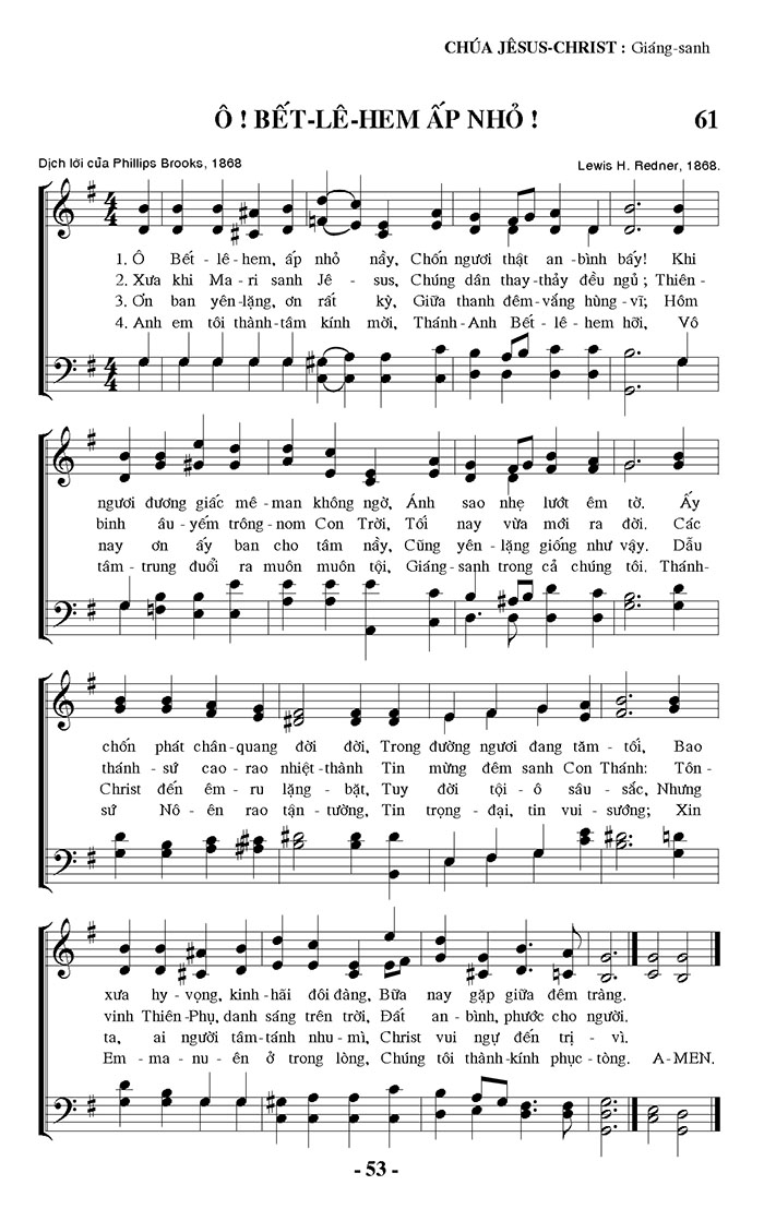 Sheet music: Ô! Bết-lê-hem Ấp Nhỏ!