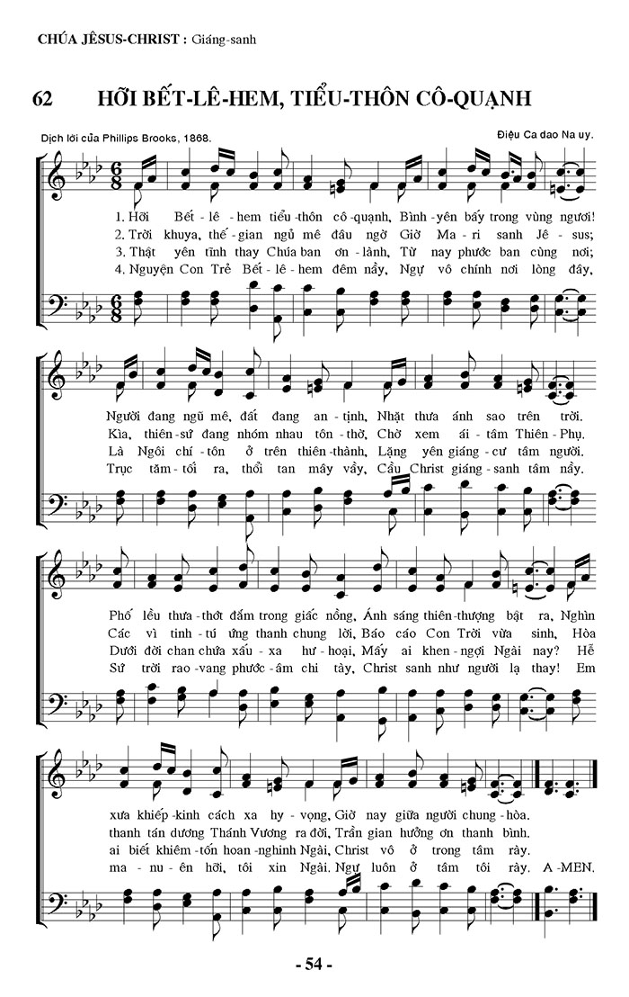 Sheet music: Hỡi Bết-lê-hem, Tiểu Thôn Cô Quạnh