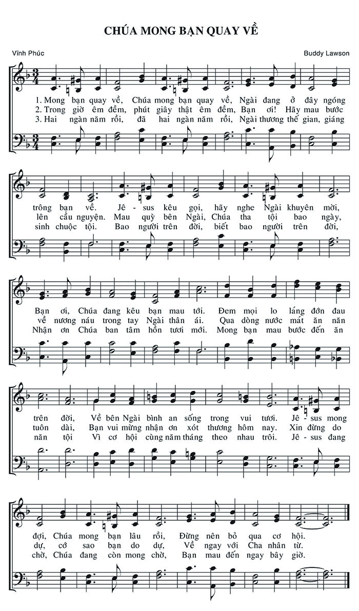 Sheet music: Chúa Mong Bạn Quay Về