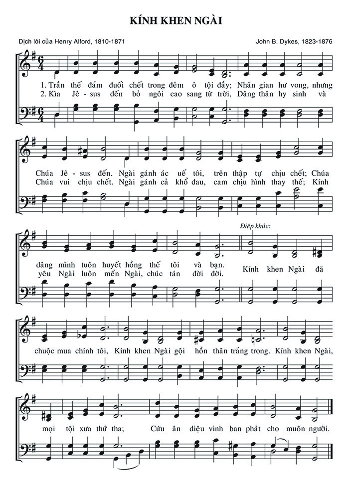 Sheet music: Kính Khen Ngài