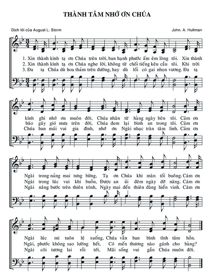 Sheet music: Thành Tâm Nhớ Ơn Chúa