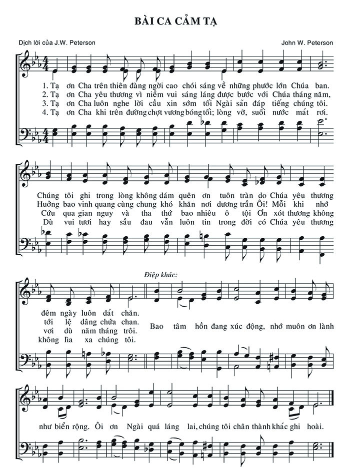 Sheet music: Bài Ca Cảm Tạ