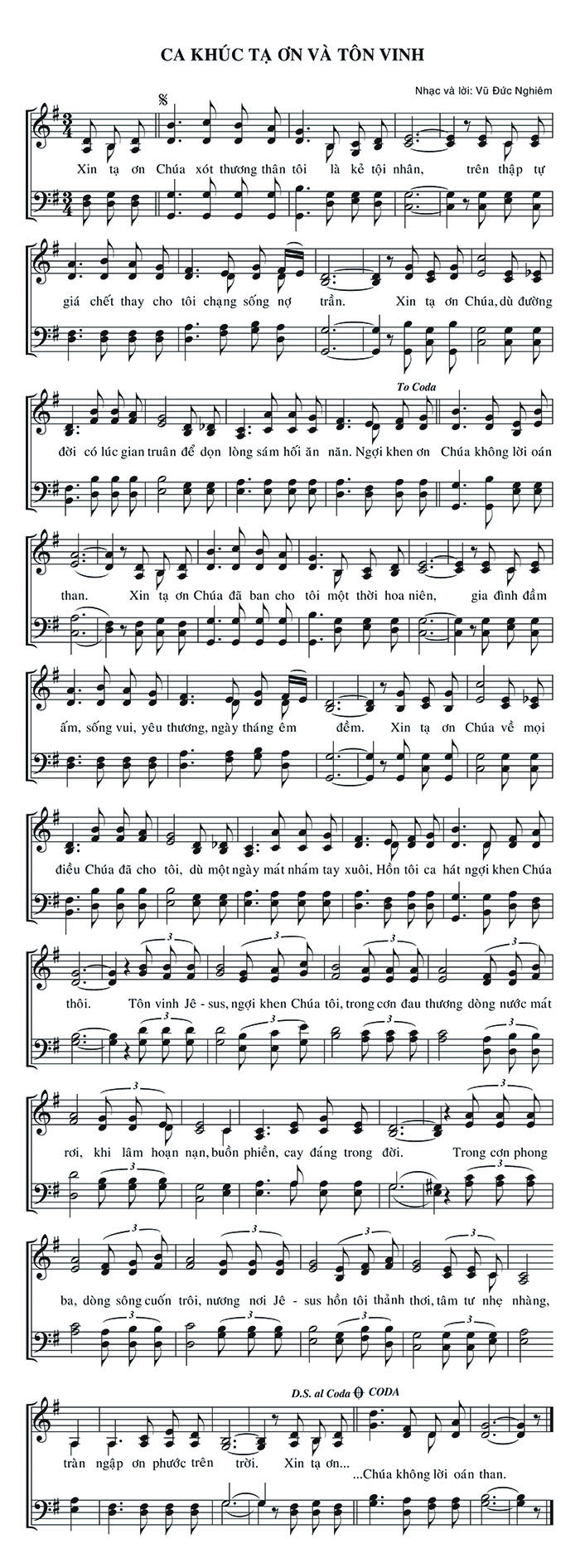Sheet music: Ca Khúc Tạ Ơn Và Tôn Vinh