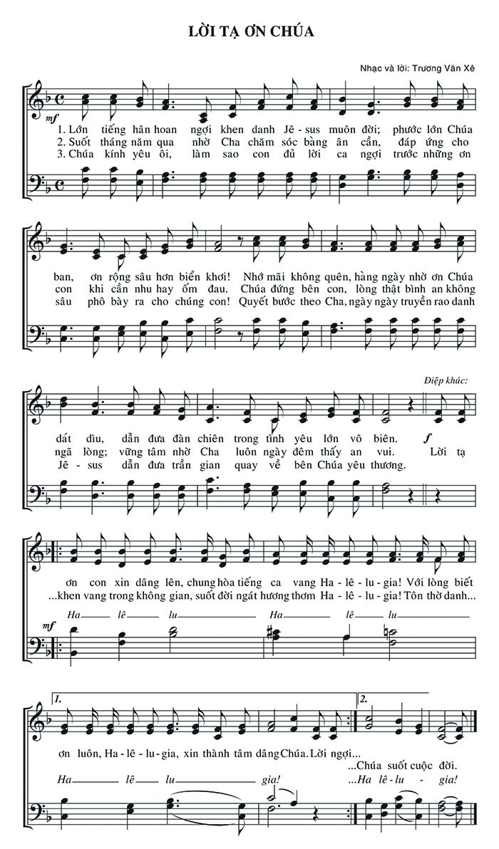 Sheet music: Lời Tạ Ơn Chúa