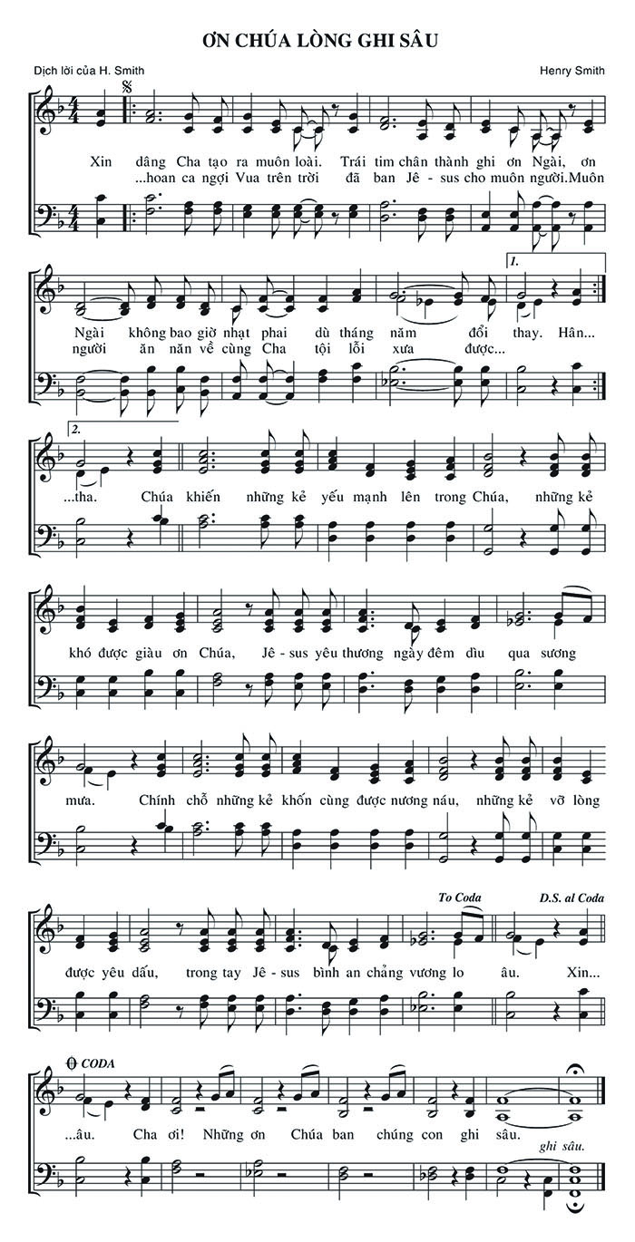 Sheet music: Ơn Chúa Lòng Ghi Sâu
