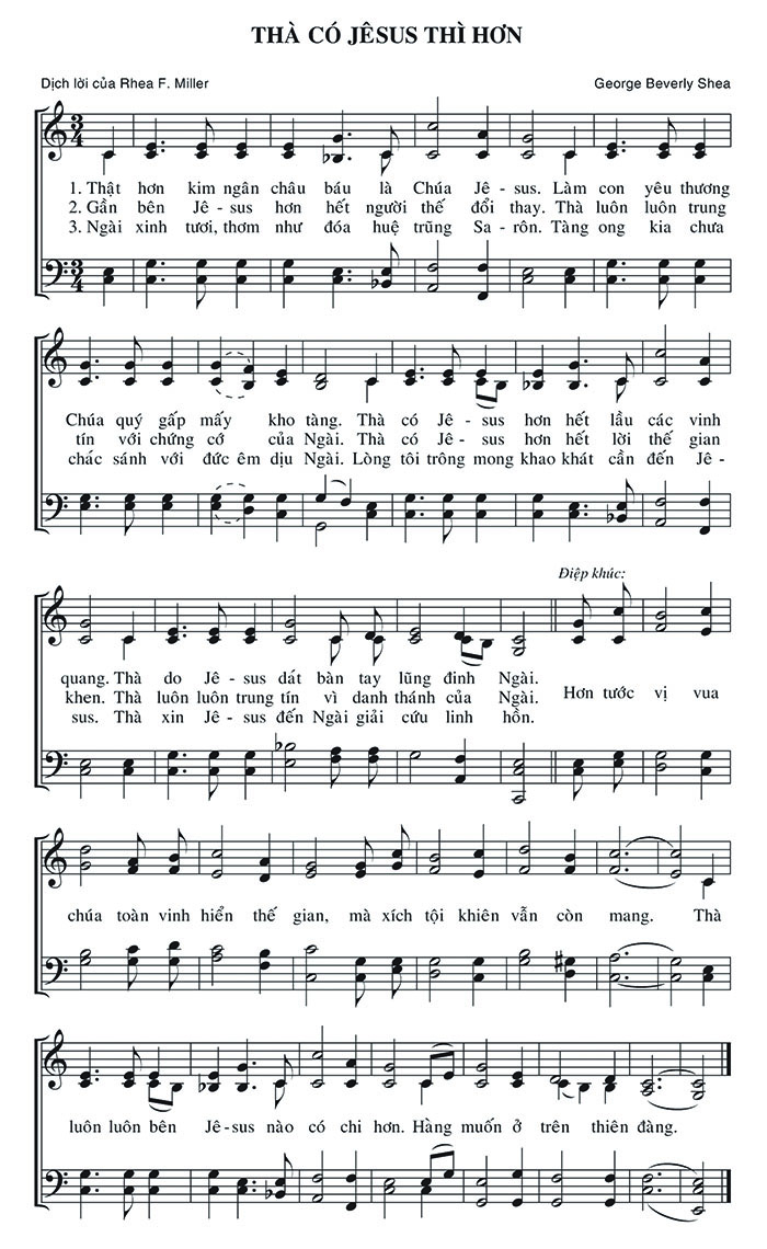 Sheet music: Thà Có Jêsus Thì Hơn