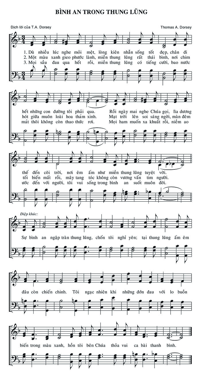 Sheet music: Bình An Trong Thung Lũng