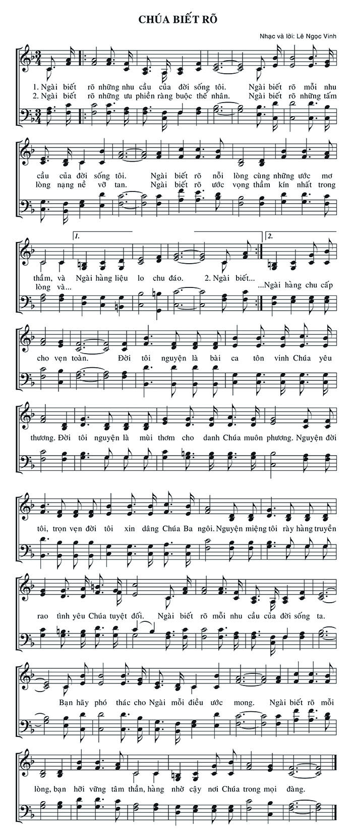 Sheet music: Chúa Biết Rõ