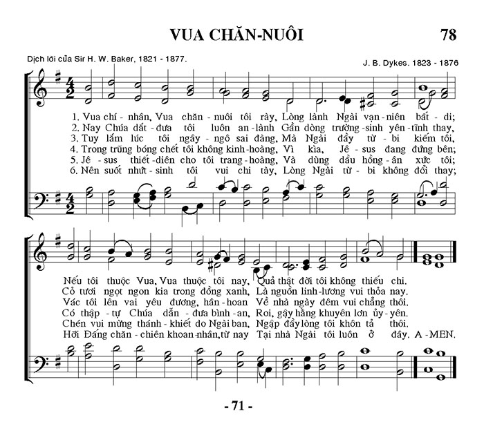Sheet music: Vua Yêu Thương Chăn Giữ Tôi