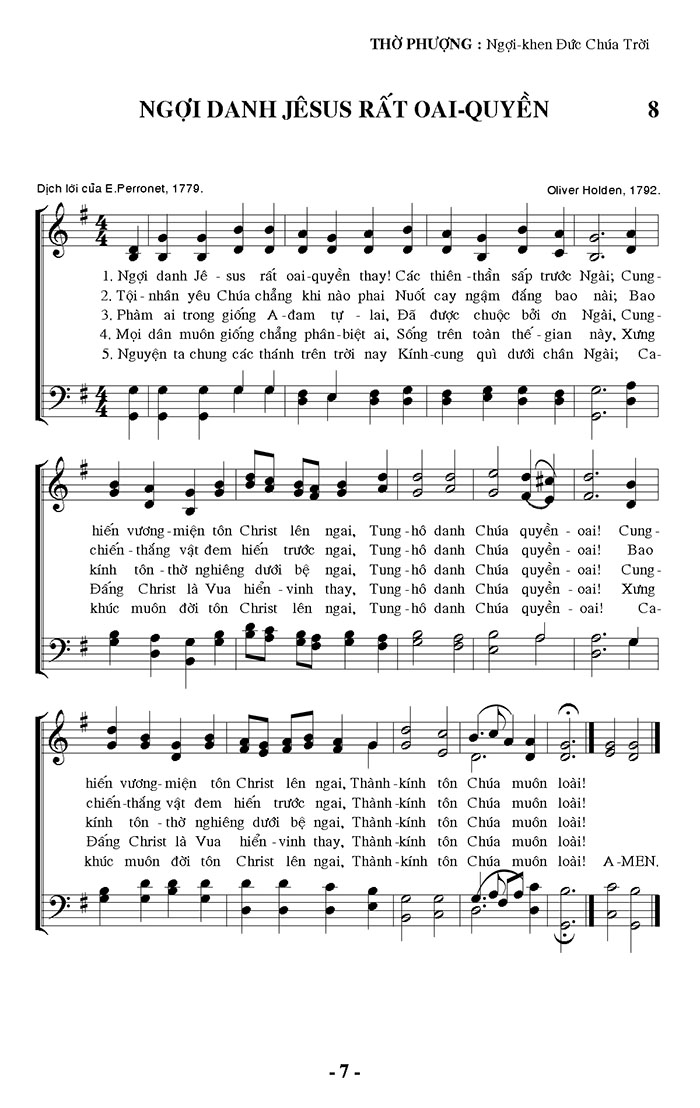 Sheet music: Ngợi Danh Jêsus Rất Oai Quyền