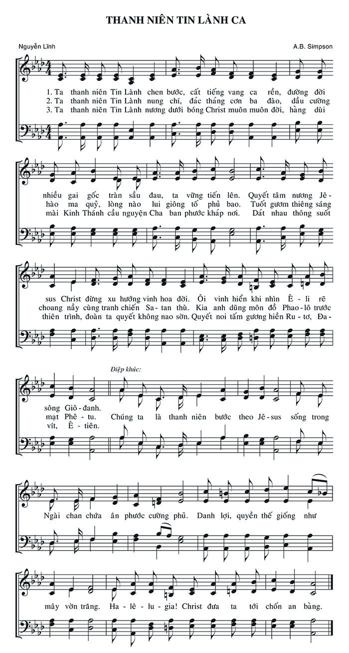 Sheet music: Thanh Niên Tin Lành Ca