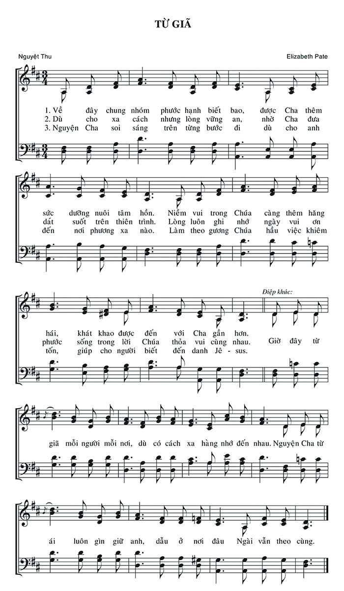 Sheet music: Từ Giã