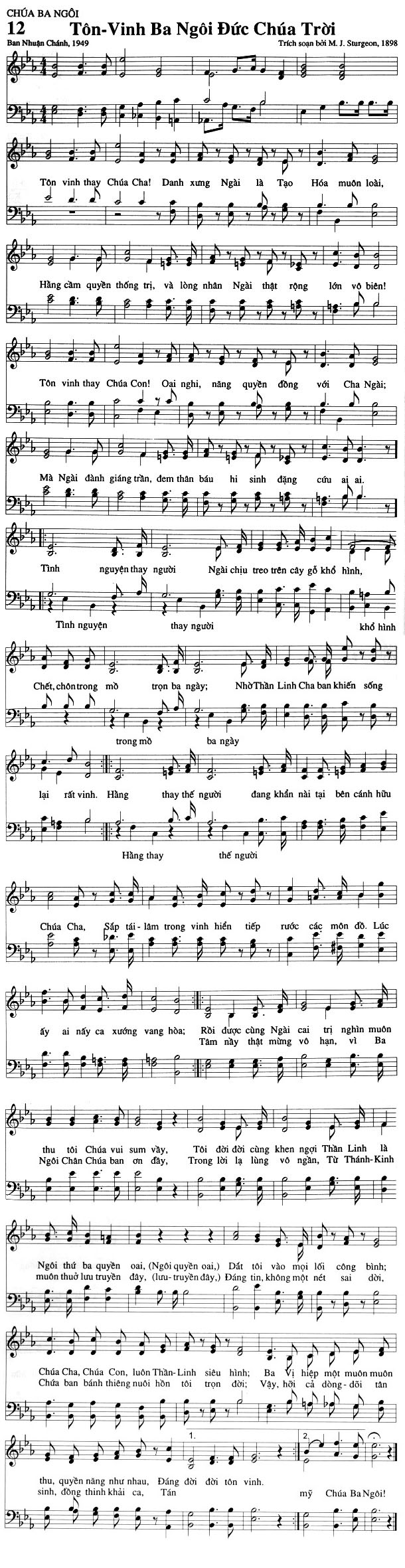 Sheet music: Tôn Vinh Ba Ngôi Đức Chúa Trời