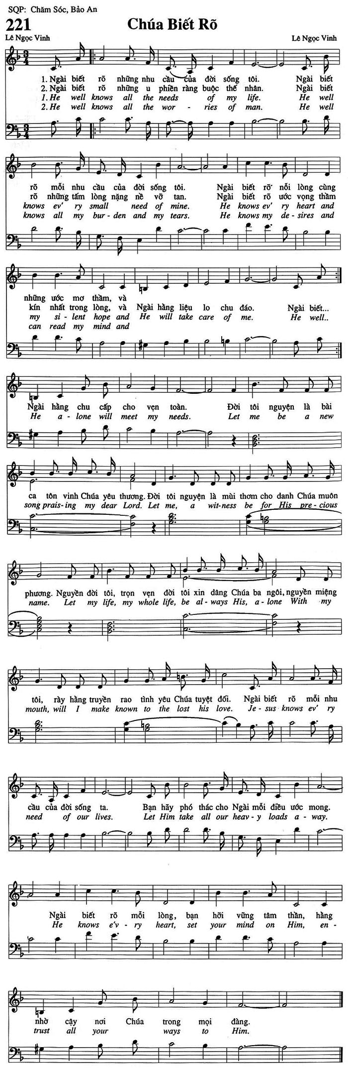 Sheet music: Chúa Biết Rõ