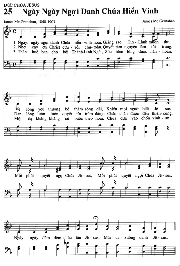 Sheet music: Ngày Ngày Ngợi Danh Chúa Hiển Vinh