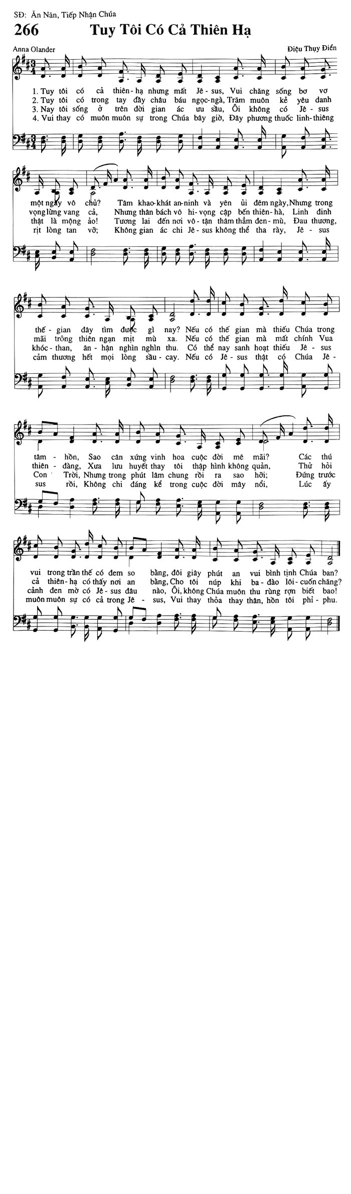 Sheet music: Tuy Tôi Có Cả Thiên Hạ