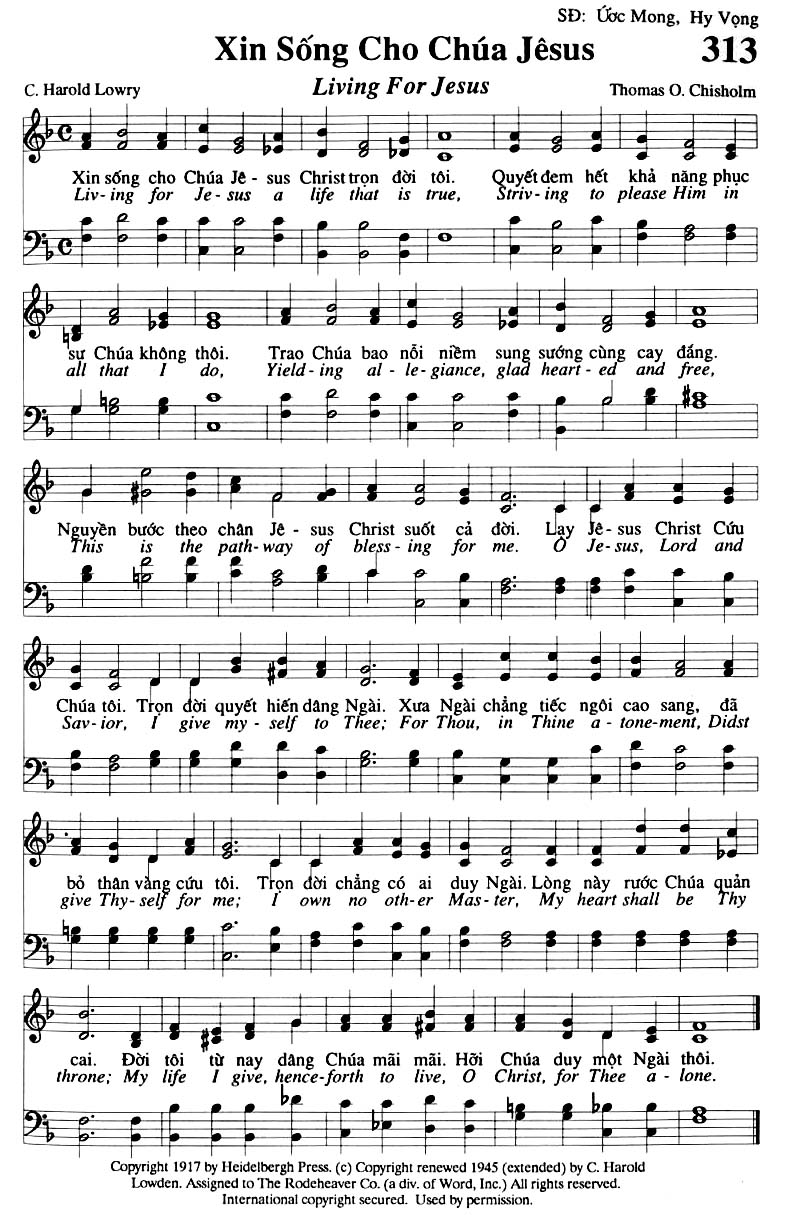 Sheet music: Xin Sống Cho Chúa Jesus