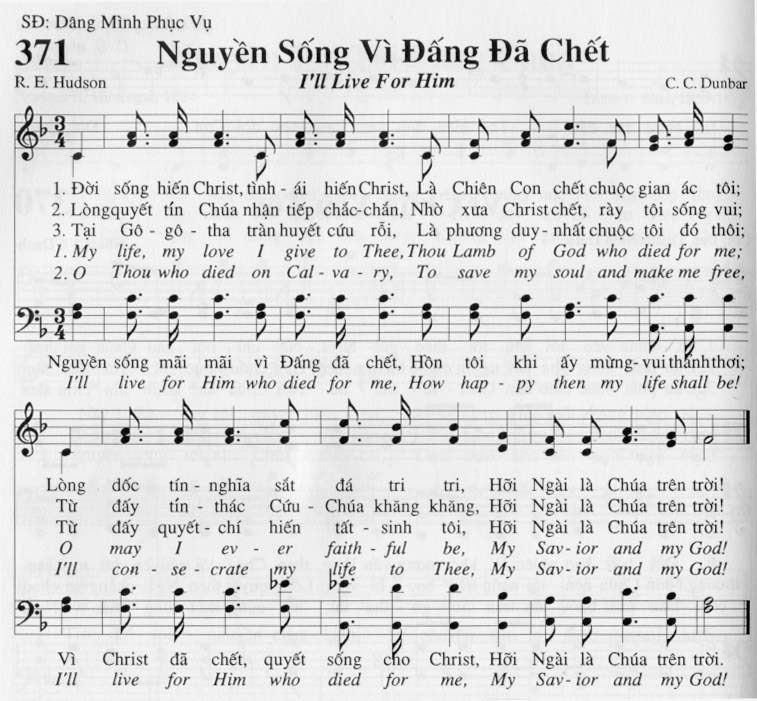 Sheet music: Nguyện Sống Vì Đấng Đã Chết