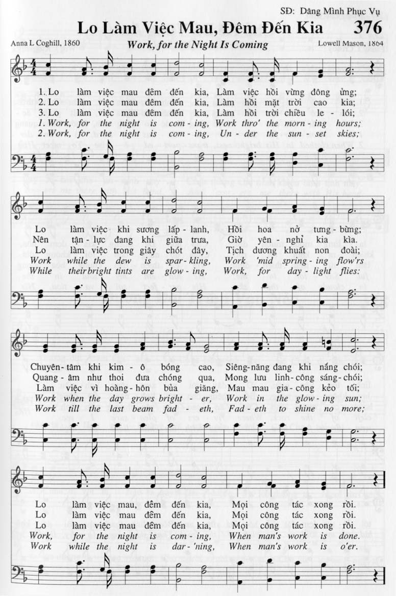 Sheet music: Lo Làm Việc Mau Đêm Đến Kia