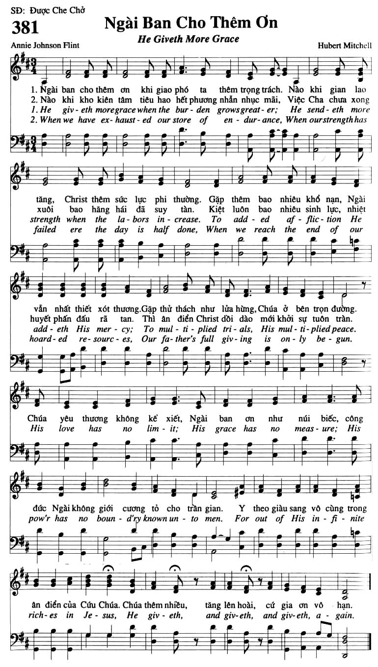 Sheet music: Ngài Ban Cho Thêm Ơn