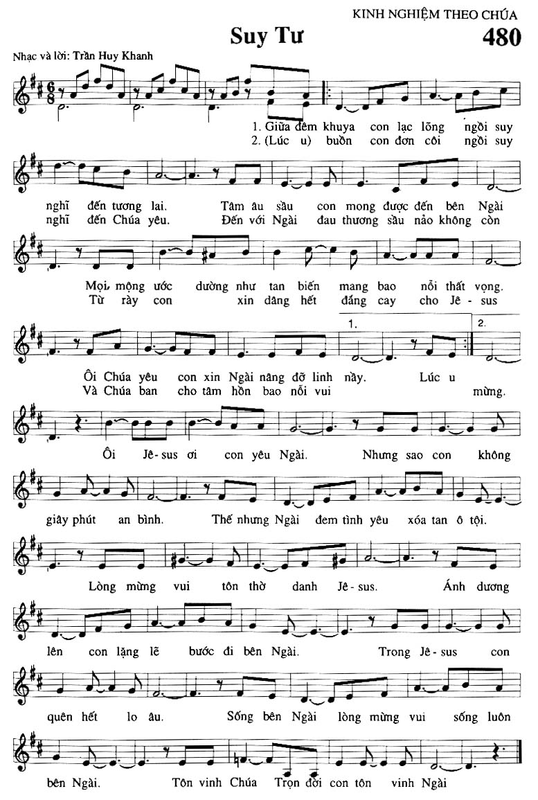 Sheet music: Suy Tư