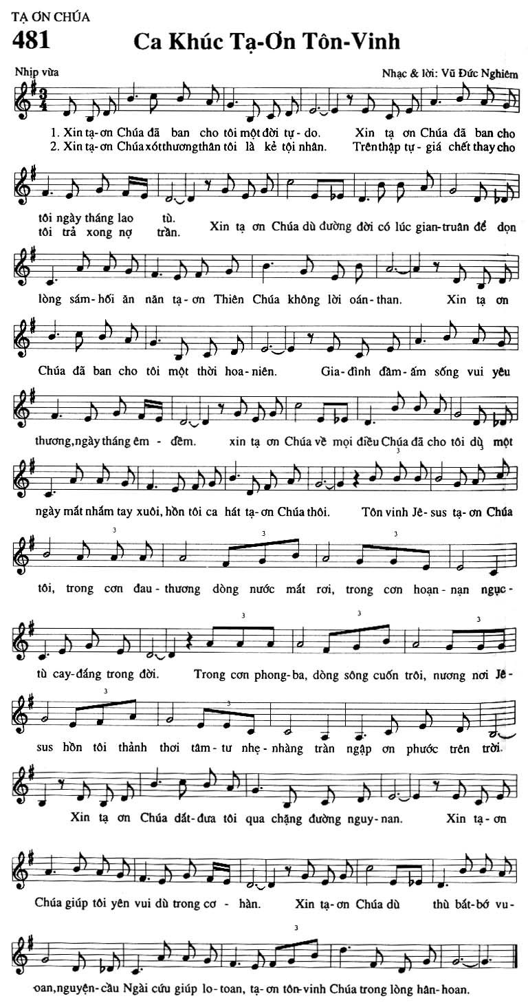 Sheet music: Ca Khúc Tạ Ơn Tôn Vinh