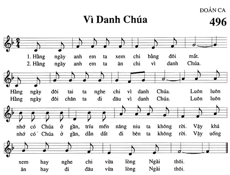 Sheet music: Vì Danh Chúa