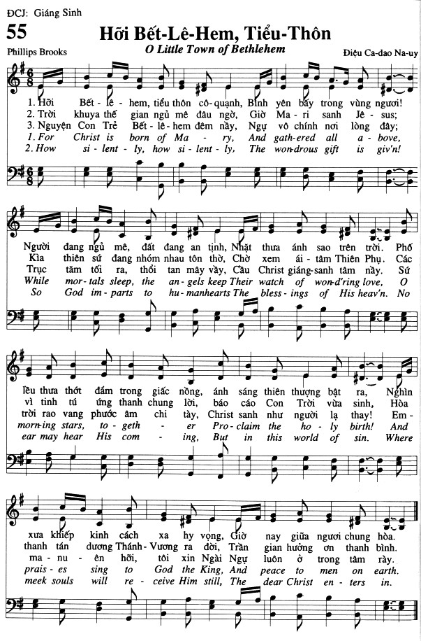 Sheet music: Hỡi Bết-lê-hem Tiểu Thôn Cô Quạnh