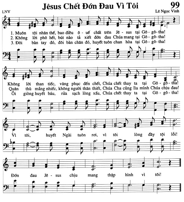 Sheet music: Jêsus Chết Đớn Đau Vì Tôi